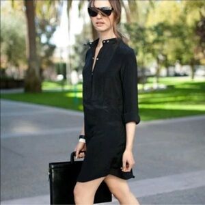 Emerson Fry / Black tuxedo panel linen/silk dress